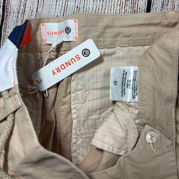 NEW Anthropologie Sundry Carpenter Paint Ankle Crop Pants Boho Tan Drawstring - Picture 10 of 16